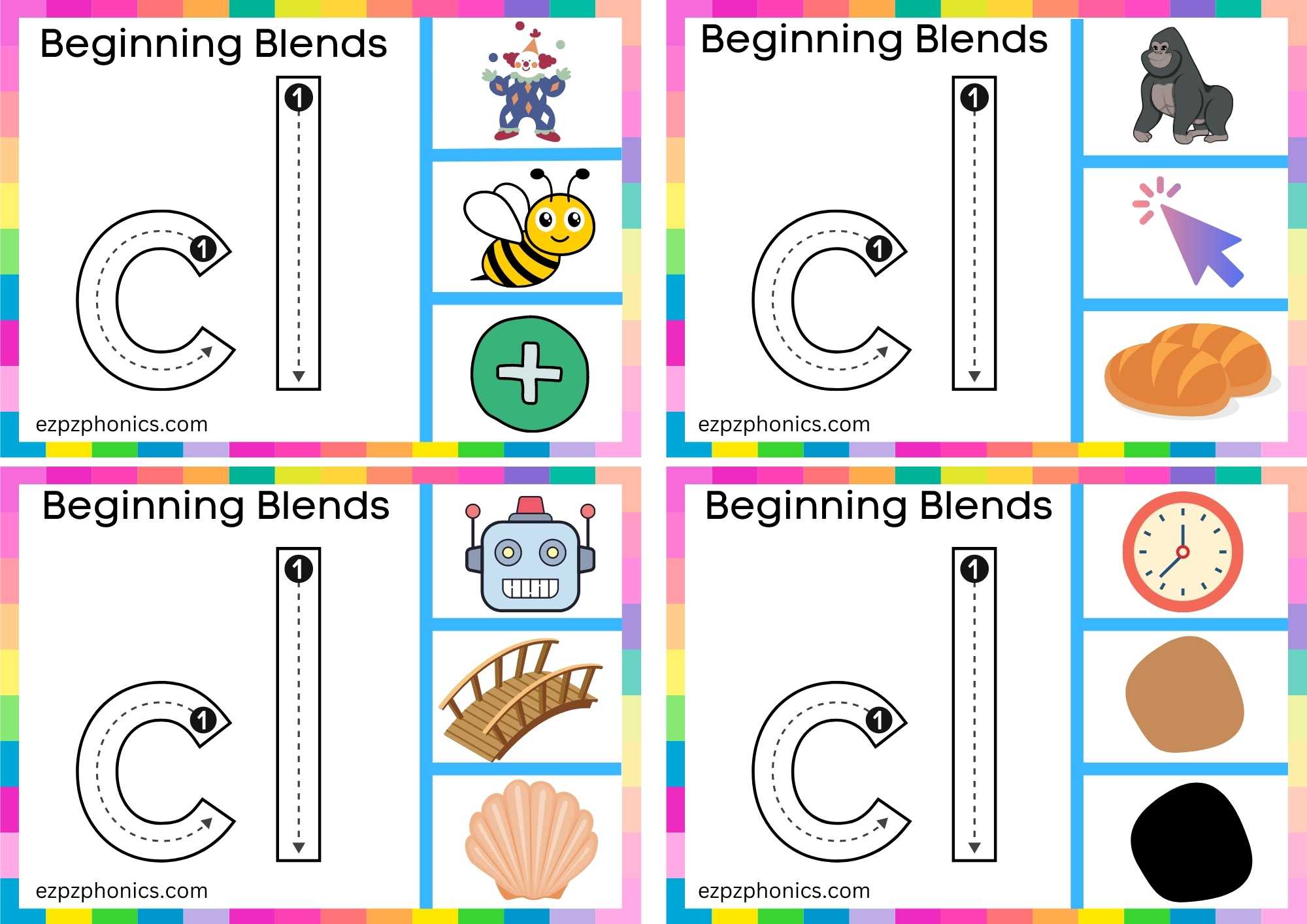 CL Beginning Blends Clip Cards Trace The Letters And Clip The Correct Image Set 1